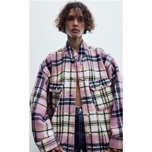 ZARA Wool Blend Jewel Button Plaid Jacket